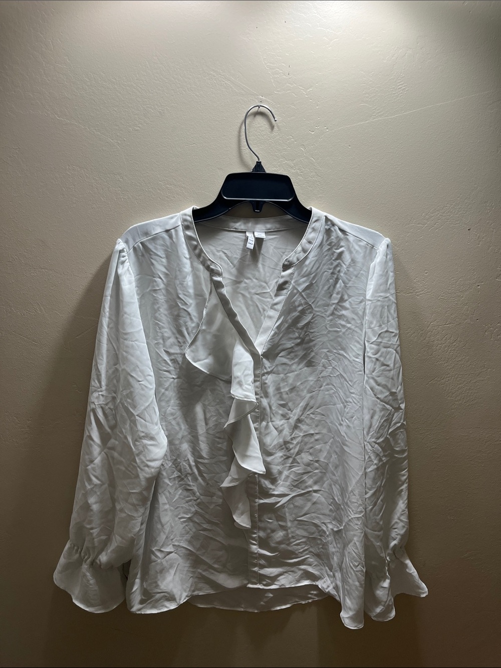 Elle White Ruffle Front Blouse